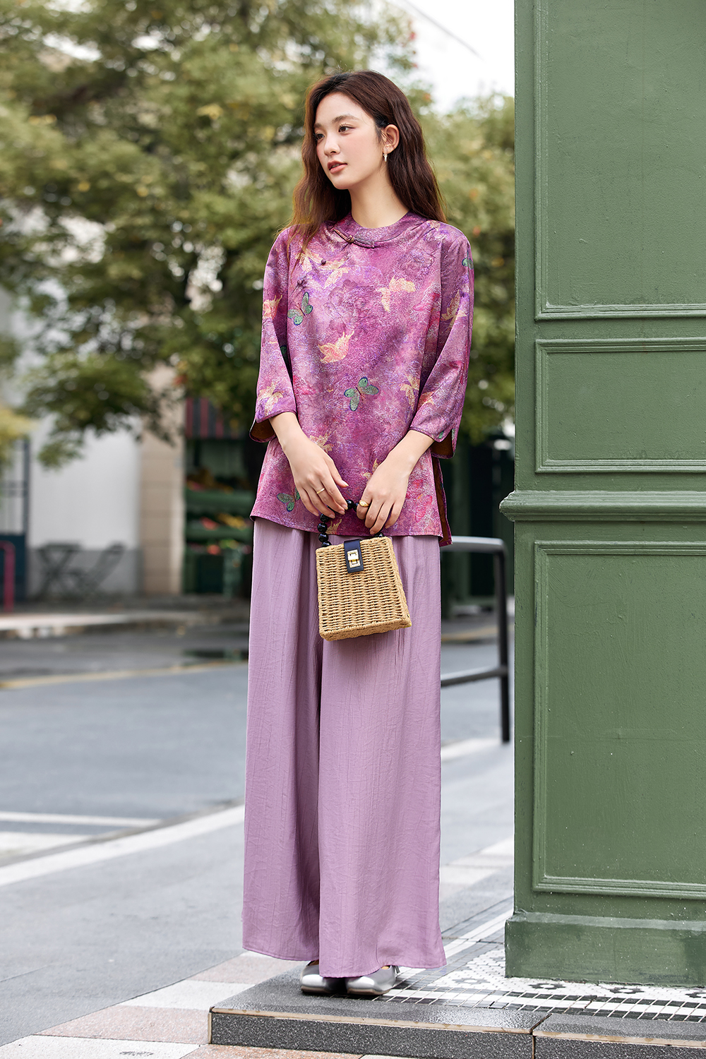Purple new Chinese style jacket and trousers suit-VIMLYSTORE