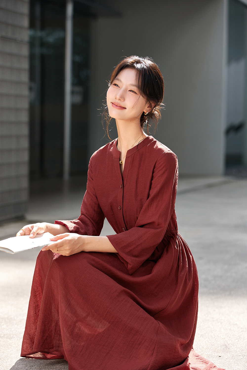 French red elegant dress-VIMLYSTORE