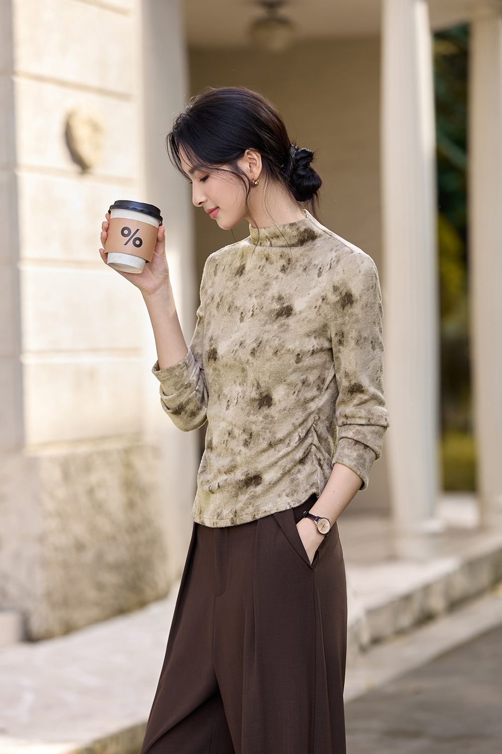 Tie-Dye Turtleneck Long-Sleeve T-Shirt