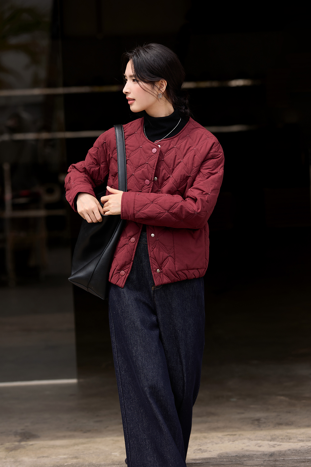 Crewneck Diamond-Quilted Cotton Jacket