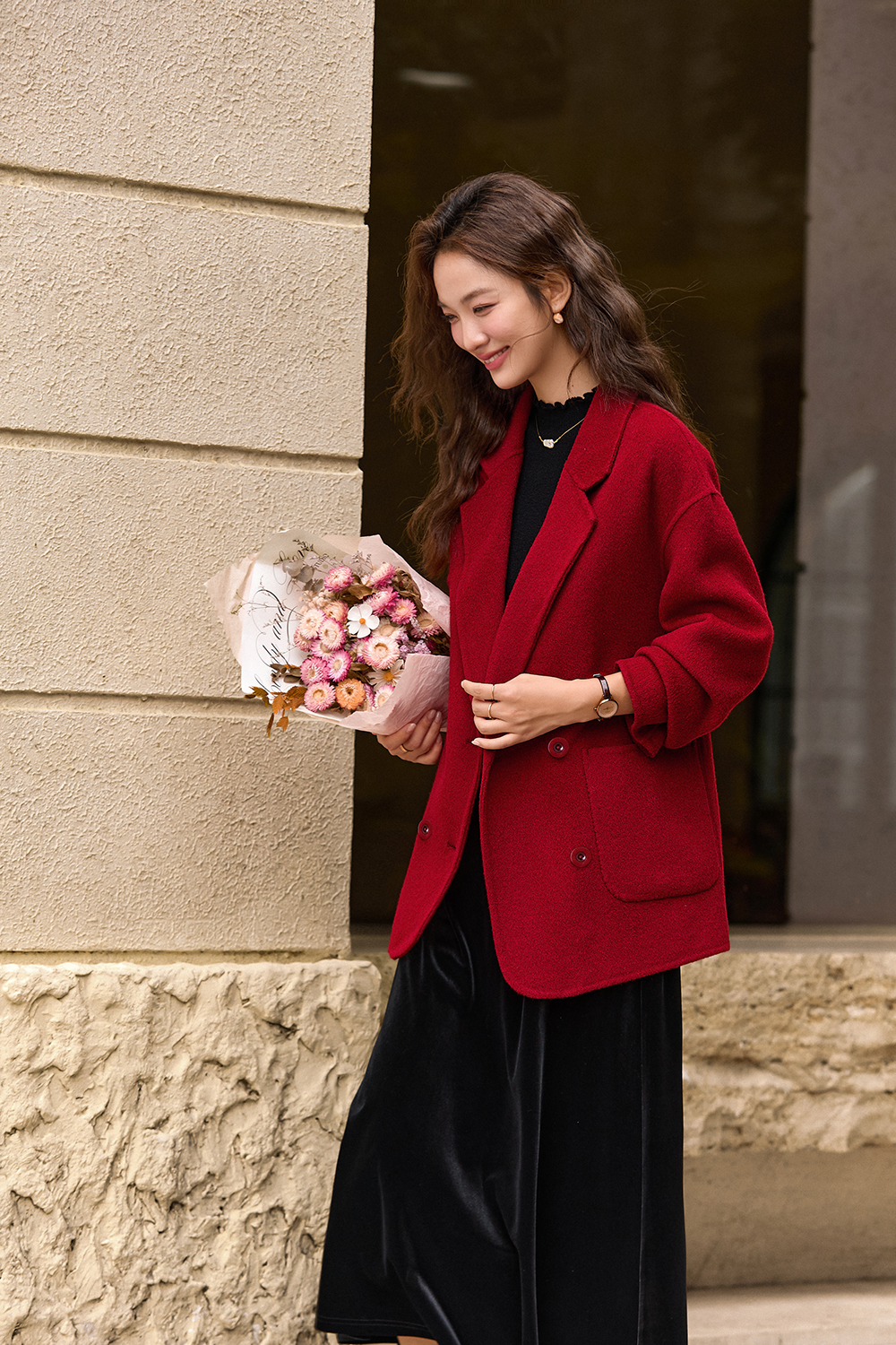 Grey plaid woolen suit jacket