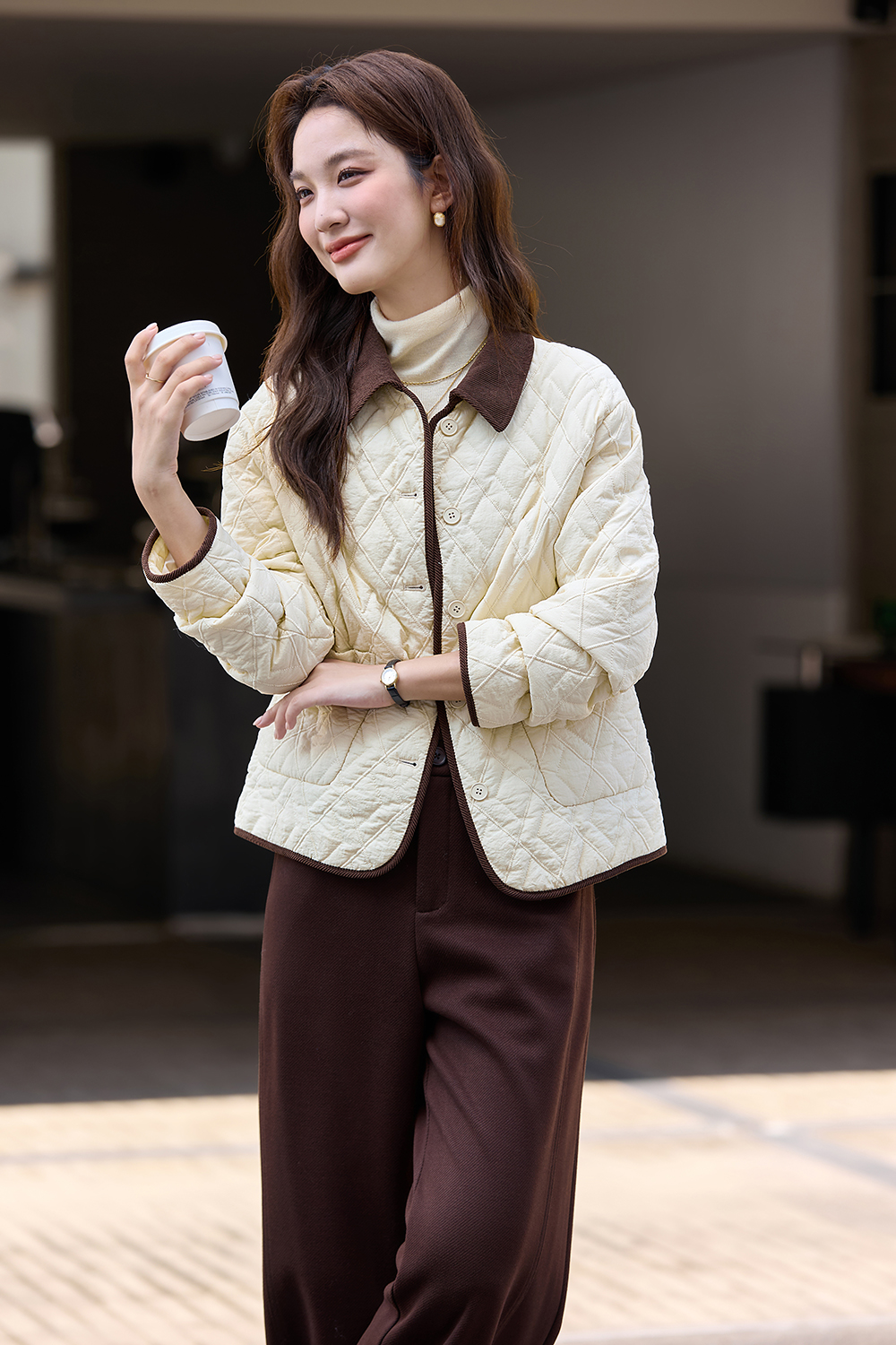 Collared Lightweight Quilted Coat