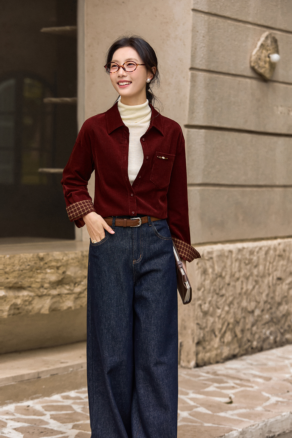Red Patchwork Checkered Shirt
