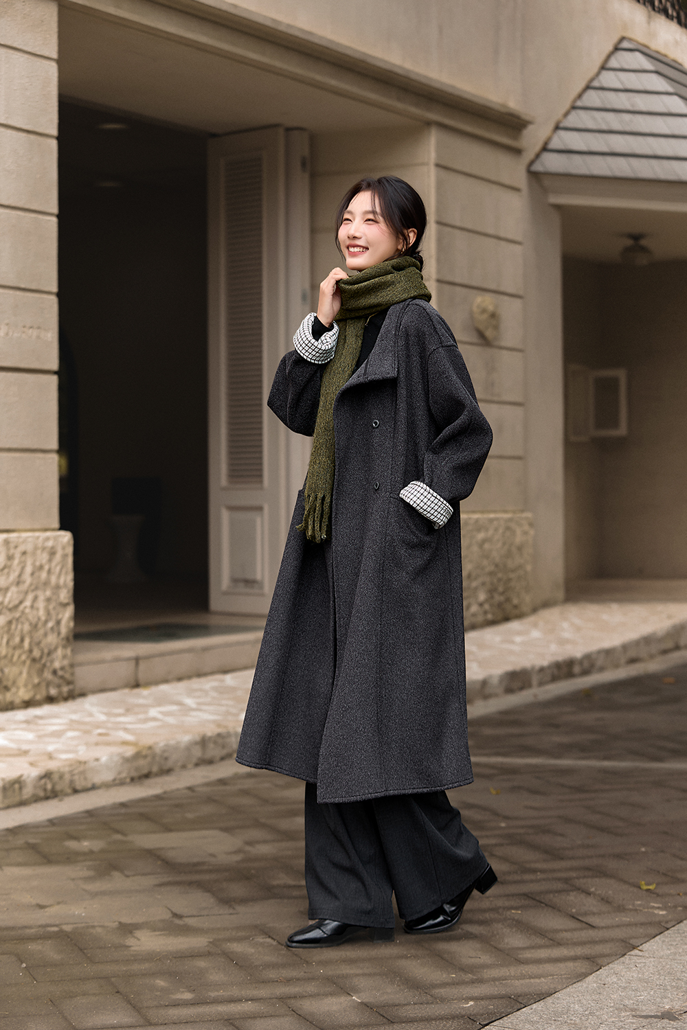 Stand-up Collar Double-faced Wool Coat
