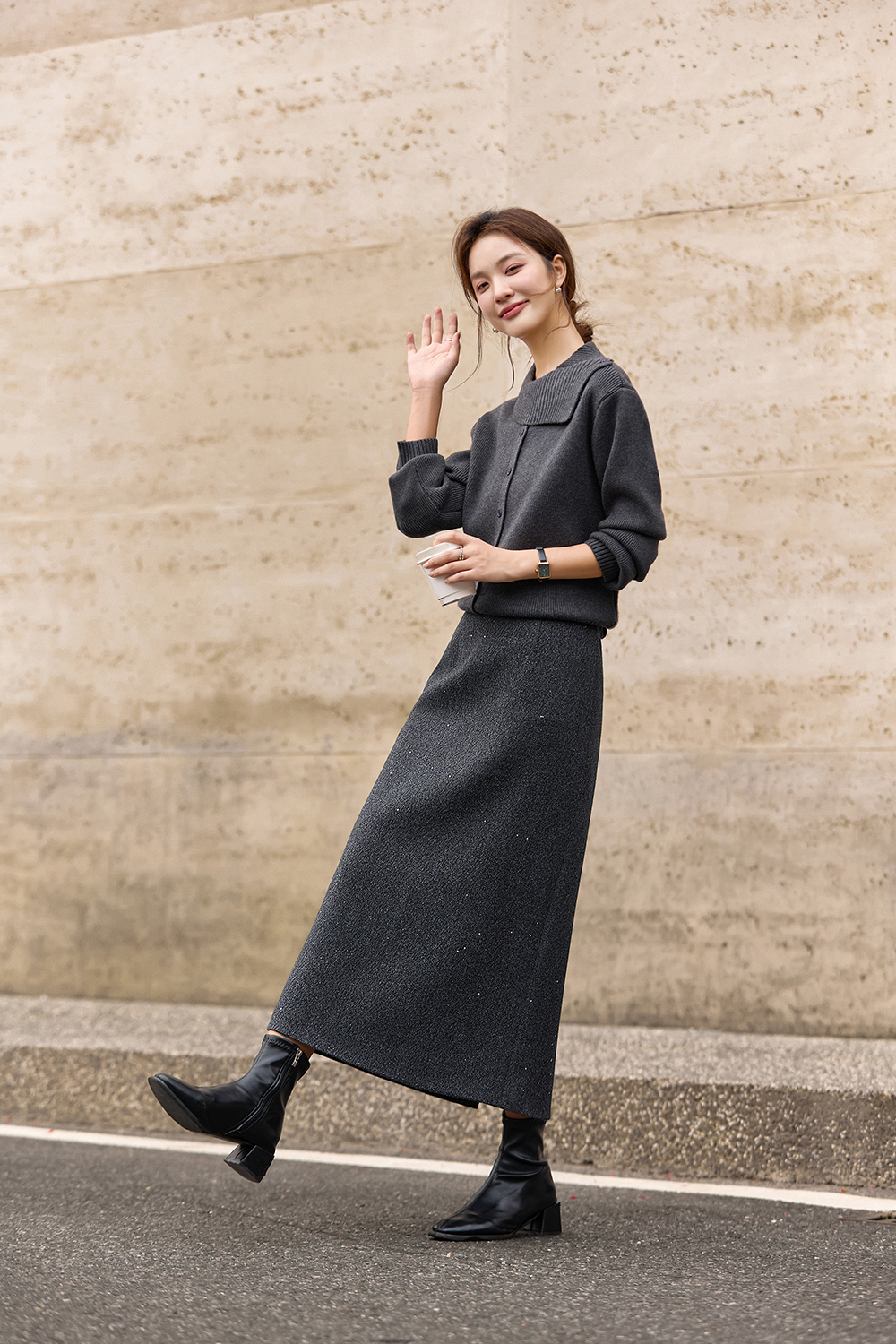 Gray Shimmer Midi Skirt