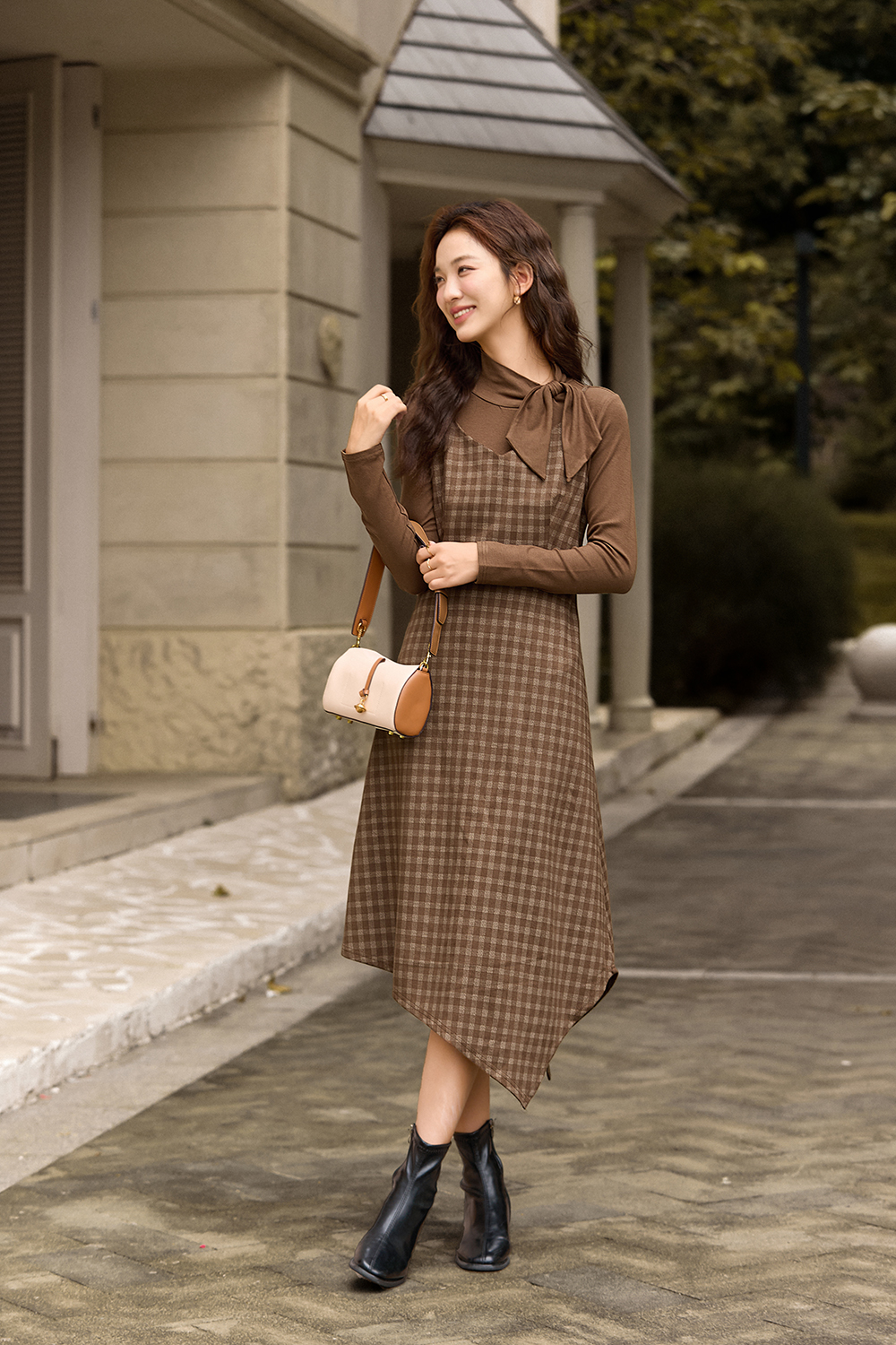 Coffee plaid dress