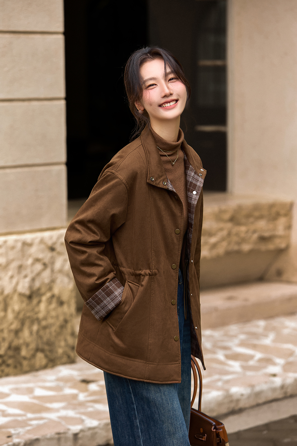 Color-block stand collar padded jacket