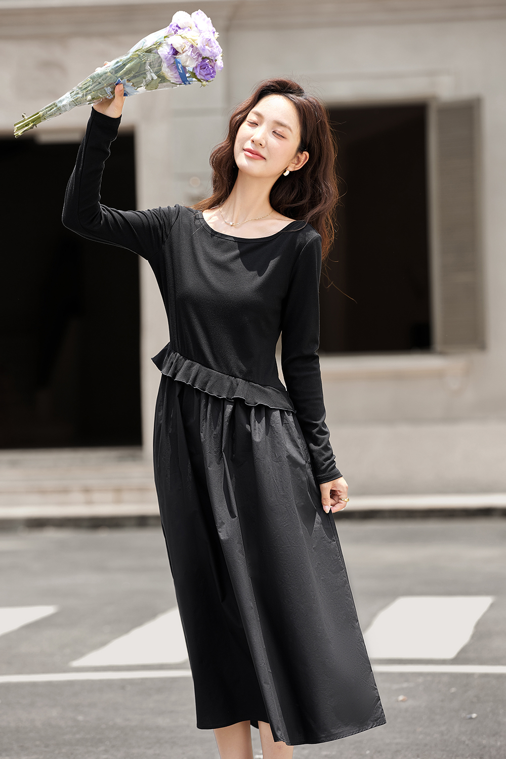Asymmetric Hem Black Shift Dress-VIMLYSTORE