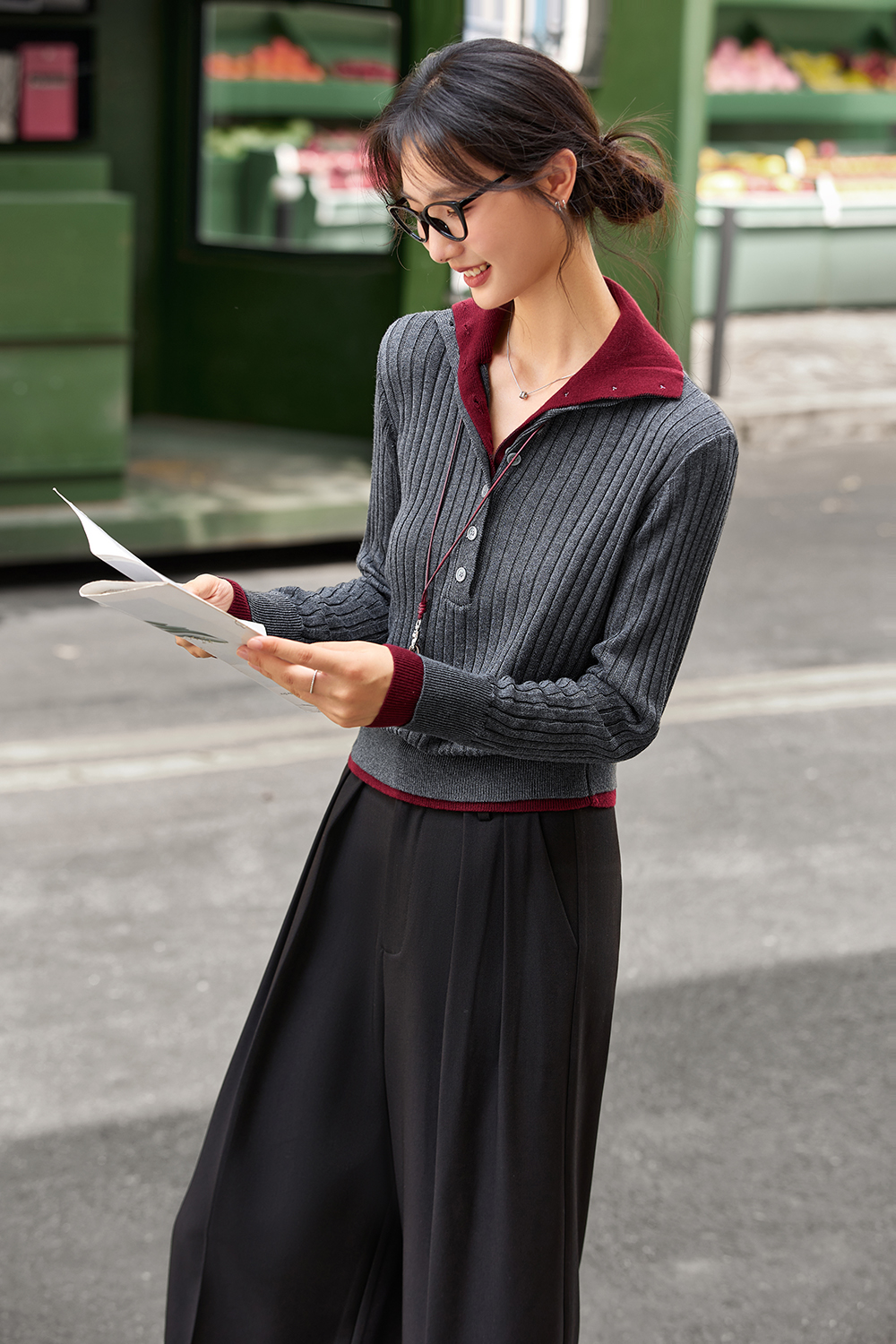 Color-Block Faux Layered Turtleneck Sweater-VIMLYSTORE