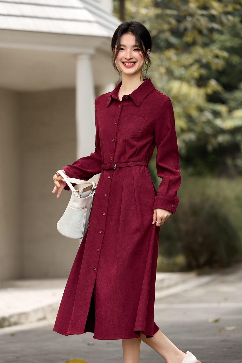 French Vintage Lapel Slimming Shirt Dress-VIMLYSTORE