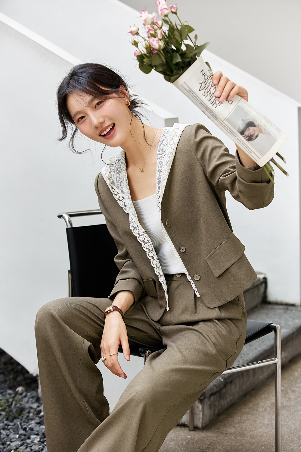 Hooded Lace Jacket Top with Casual Trousers Suit Set-VIMLYSTORE