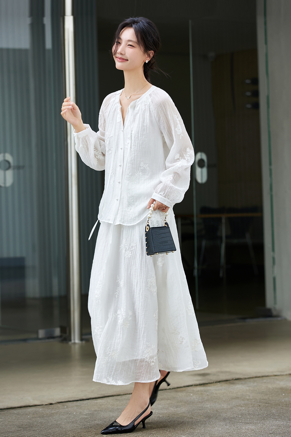 Broderie Anglaise Blouse & Maxi Skirt Coord Set-VIMLYSTORE