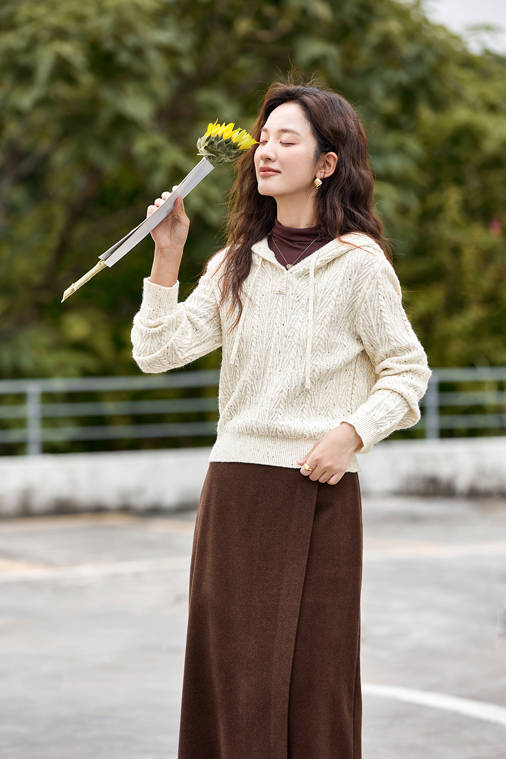 Soft Cable Hooded Long Sleeve Knit Sweater-VIMLYSTORE