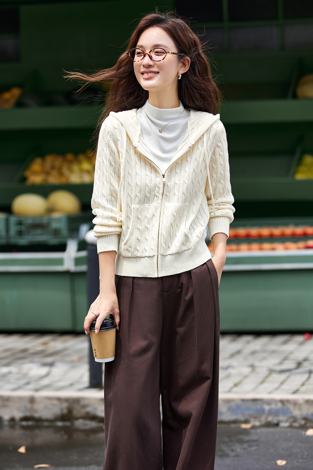 Lazy Style High-End Hooded Cable Knit Cardigan-VIMLYSTORE