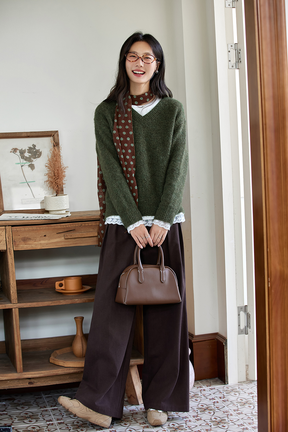 Plush green leisure sweater-VIMLYSTORE