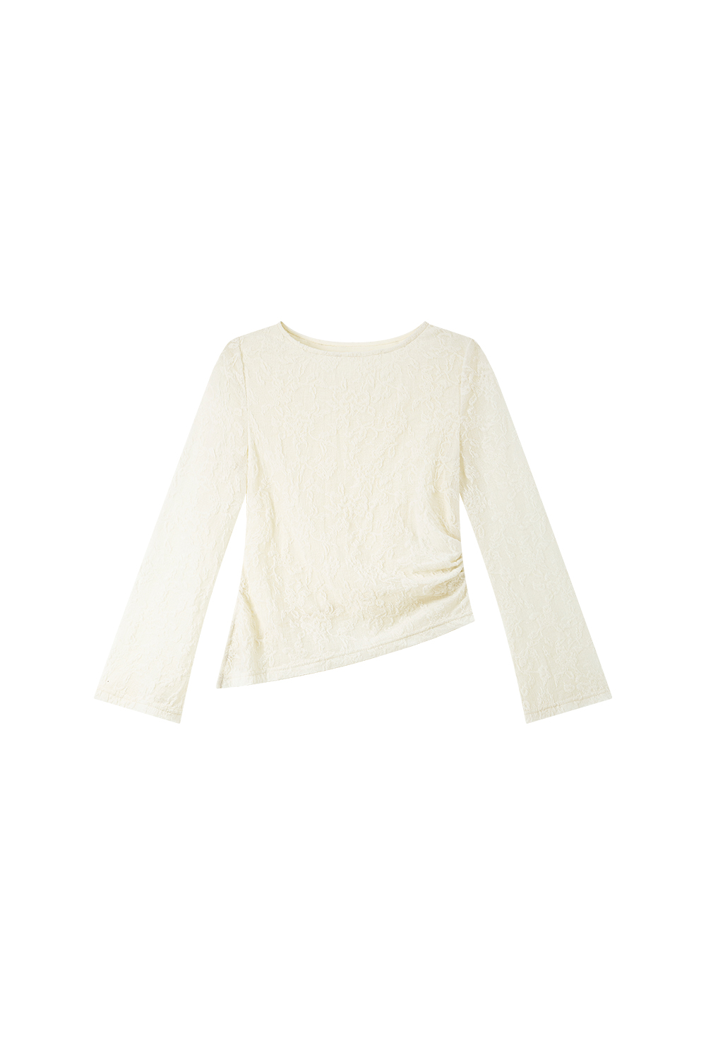 Lace-Trimmed Boatneck Top with Smocked Waist-VIMLYSTORE