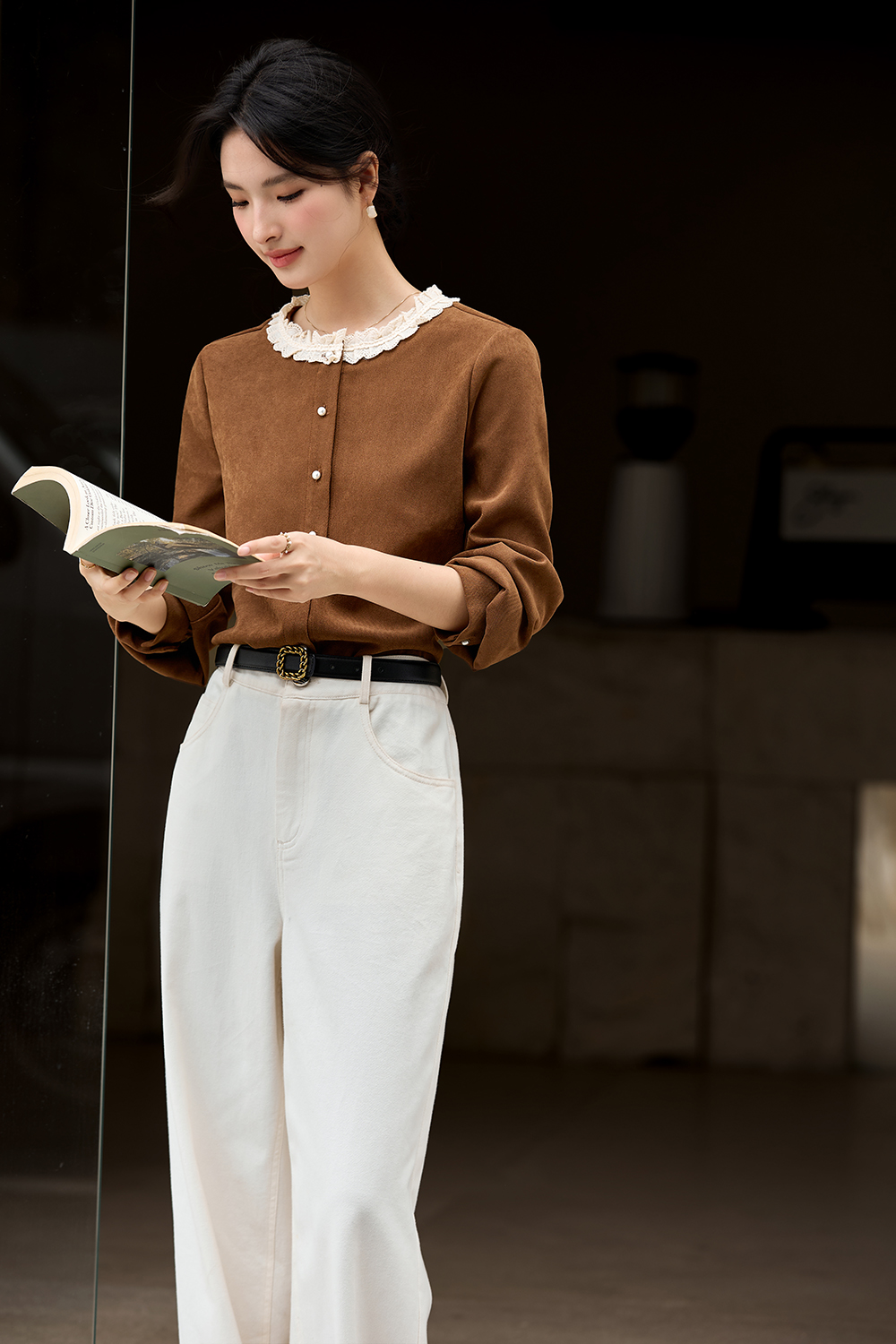 Corduroy Shirt with Lace Trim-VIMLYSTORE