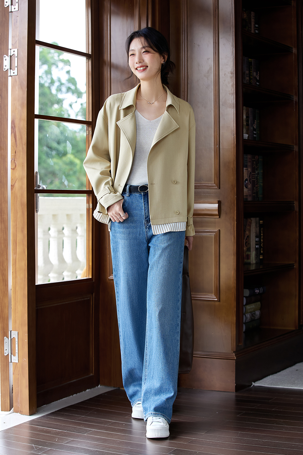 Khaki lapel trench coat-VIMLYSTORE