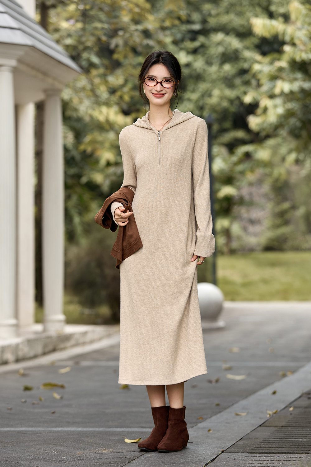 Retro Vest-style Hooded Dress Set-VIMLYSTORE