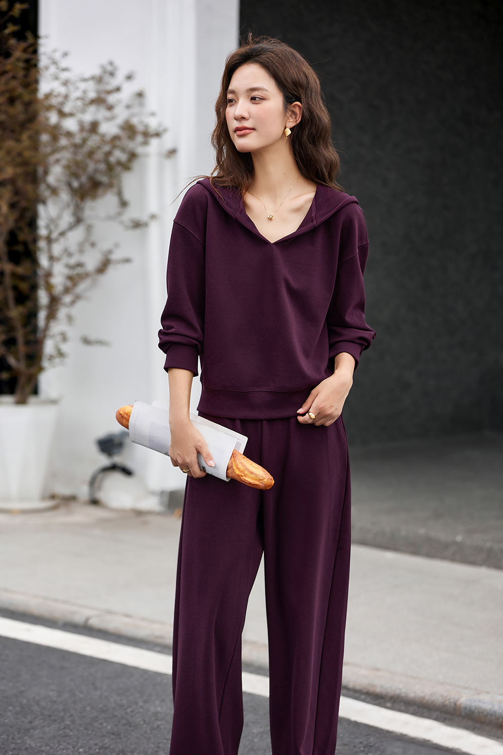 Hooded Sweatshirt Wide-Leg Pants Knit Set-VIMLYSTORE