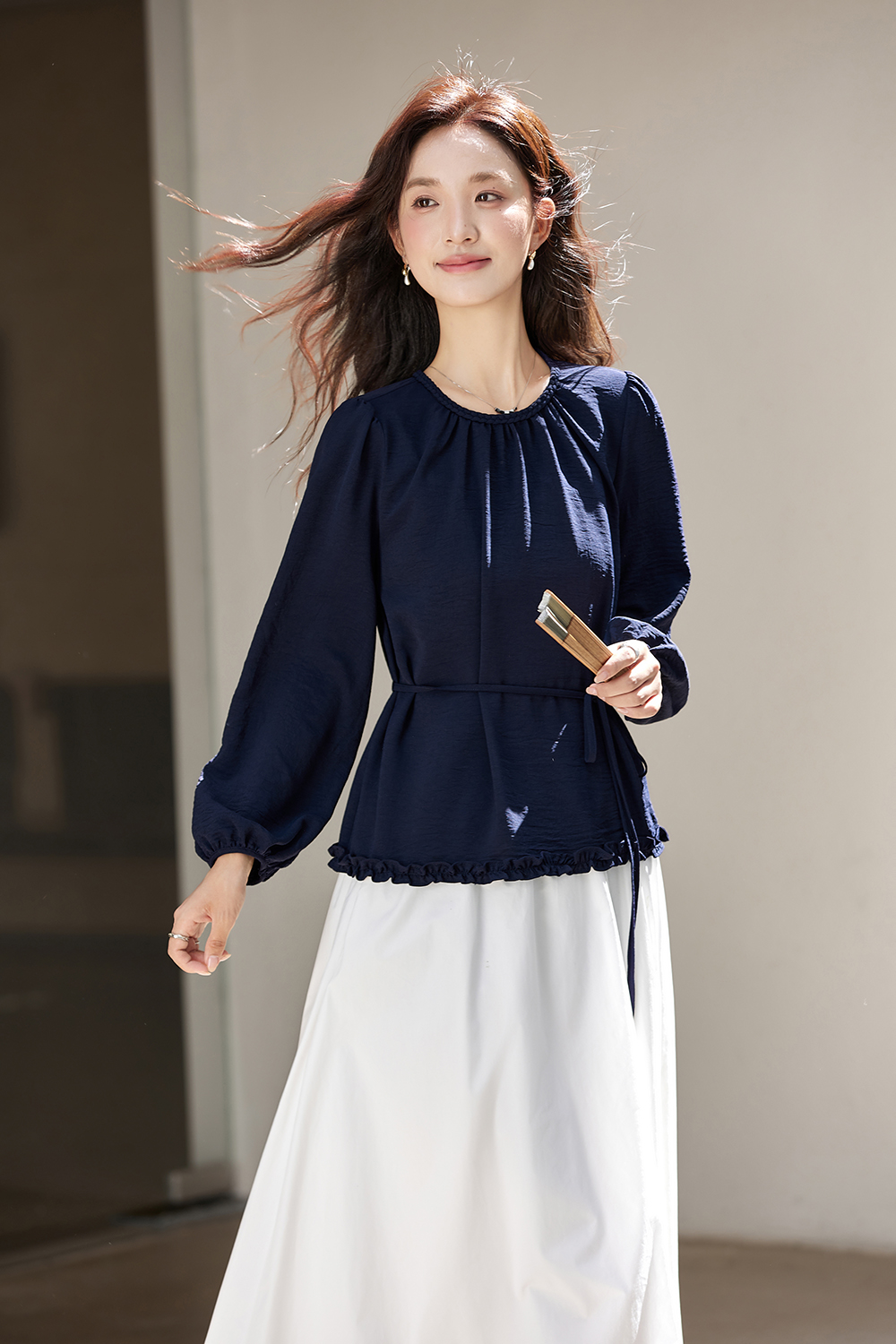 Vintage Round Neck Ruffle Collar Shirt-VIMLYSTORE