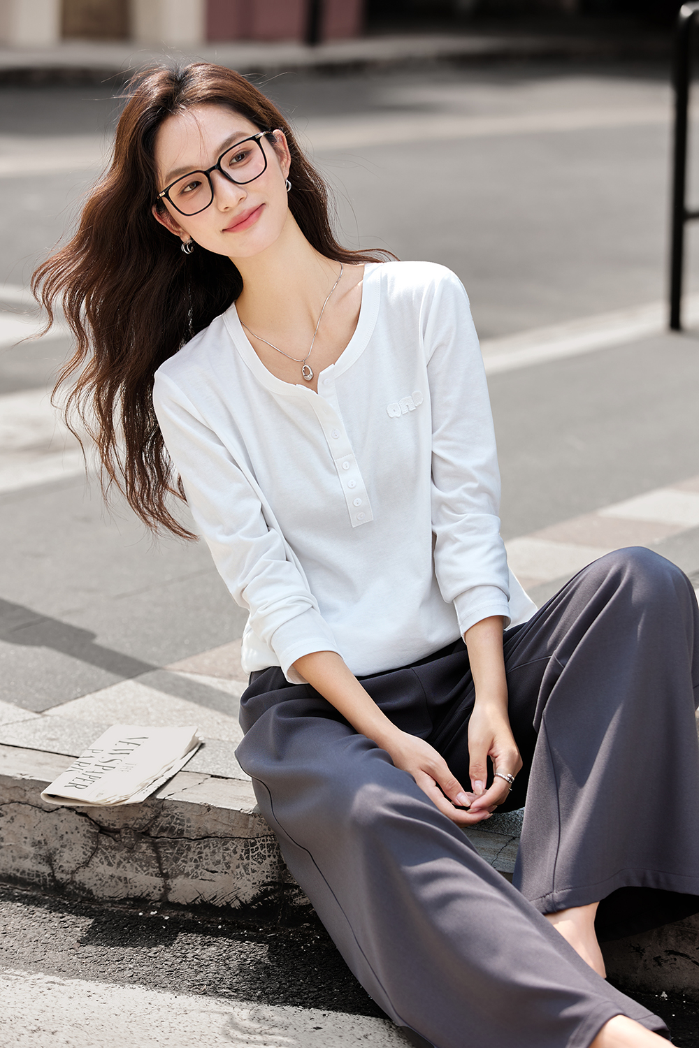 Letter Embroidery Long Sleeve T-Shirt-VIMLYSTORE