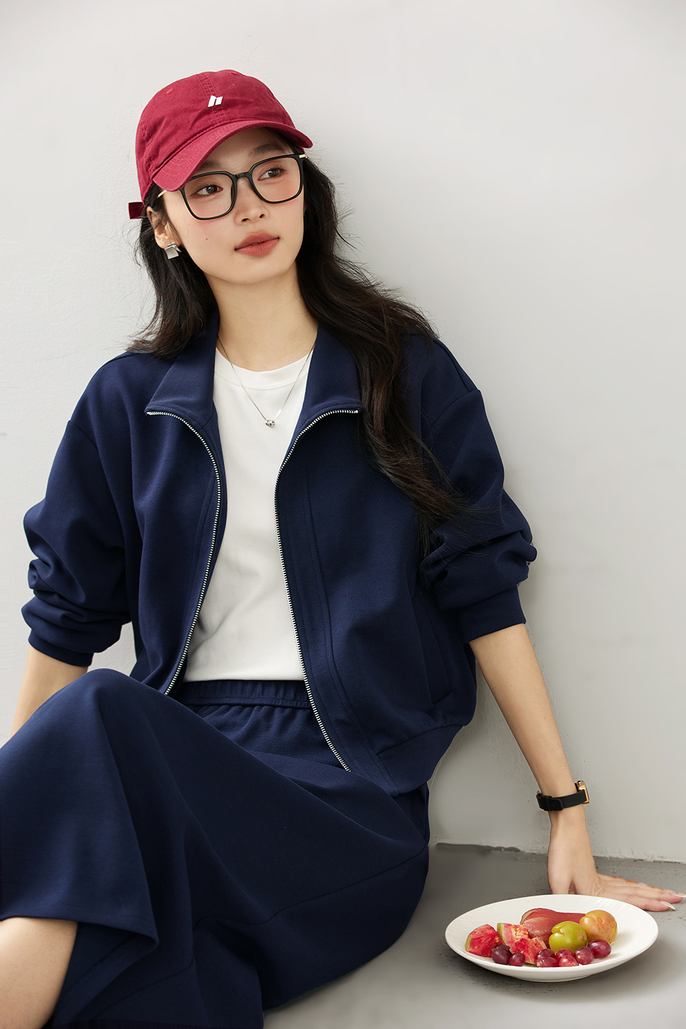 Navy blue cardigan sweater coat and skirt-VIMLYSTORE