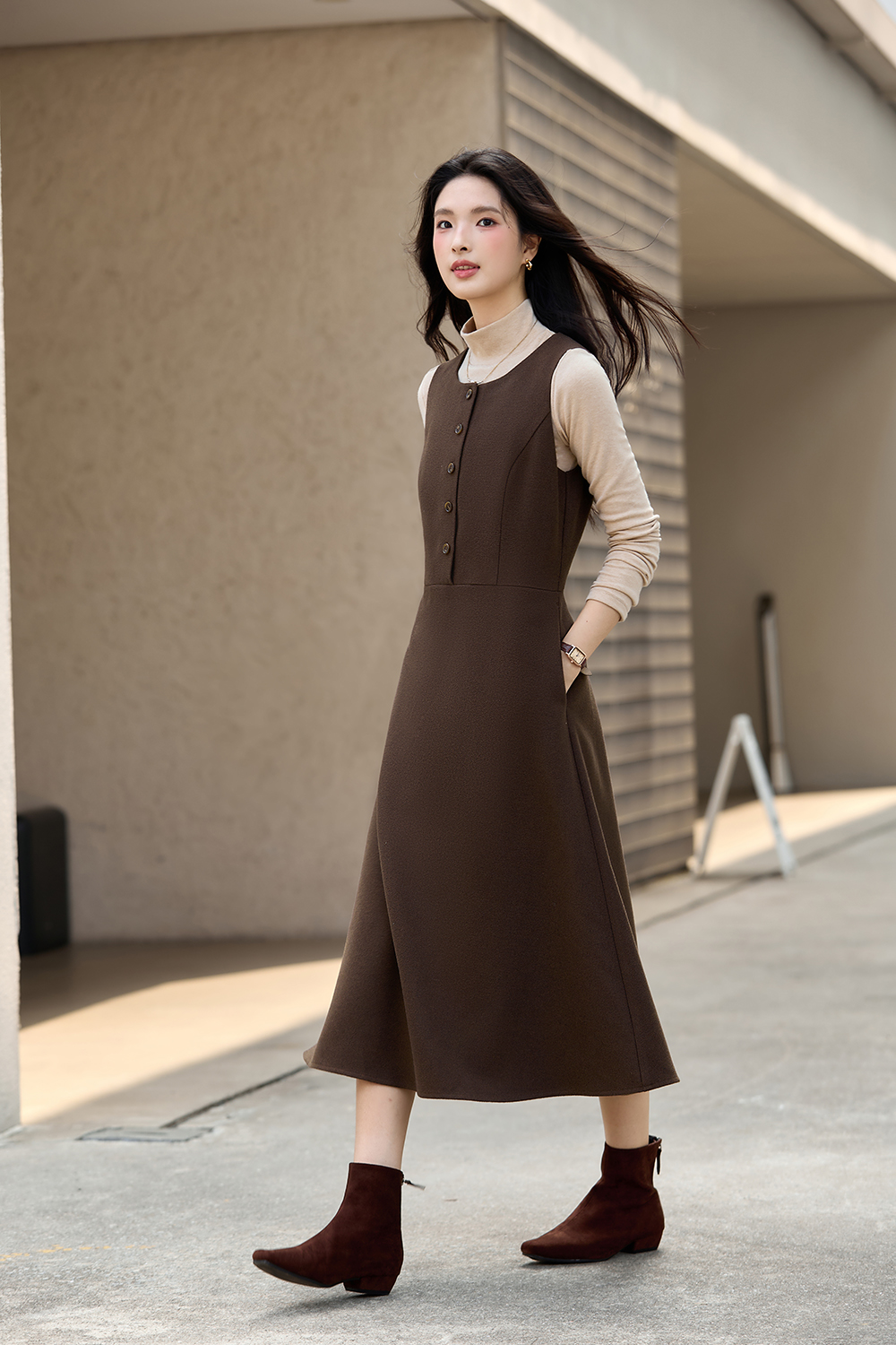Stand Collar Knit Slip Vest Dress Set-VIMLYSTORE
