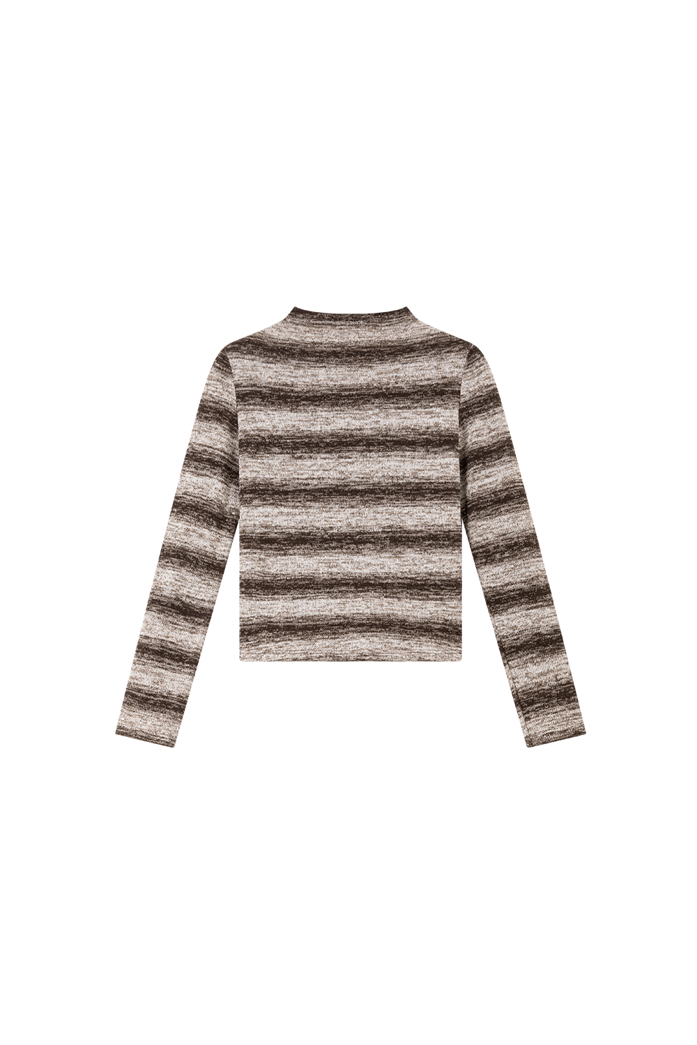 Slimming Mock Neck Stripe Knit Long Sleeve T-Shirt-VIMLYSTORE