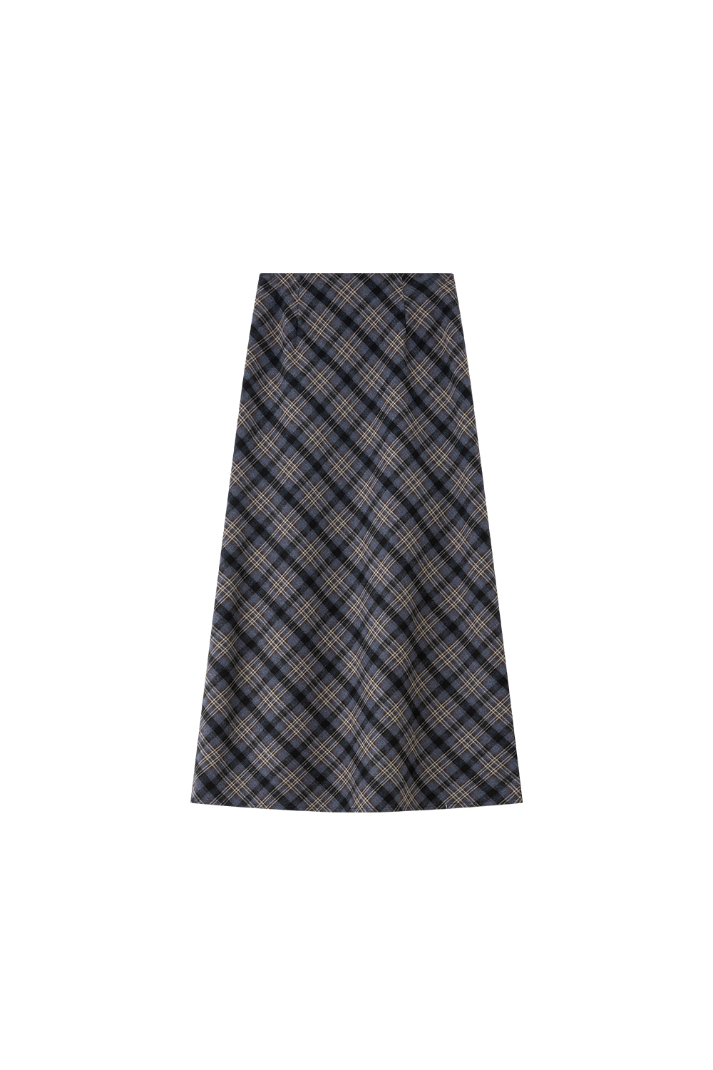 Dusty Blue Plaid Woolen Midi Skirt-VIMLYSTORE