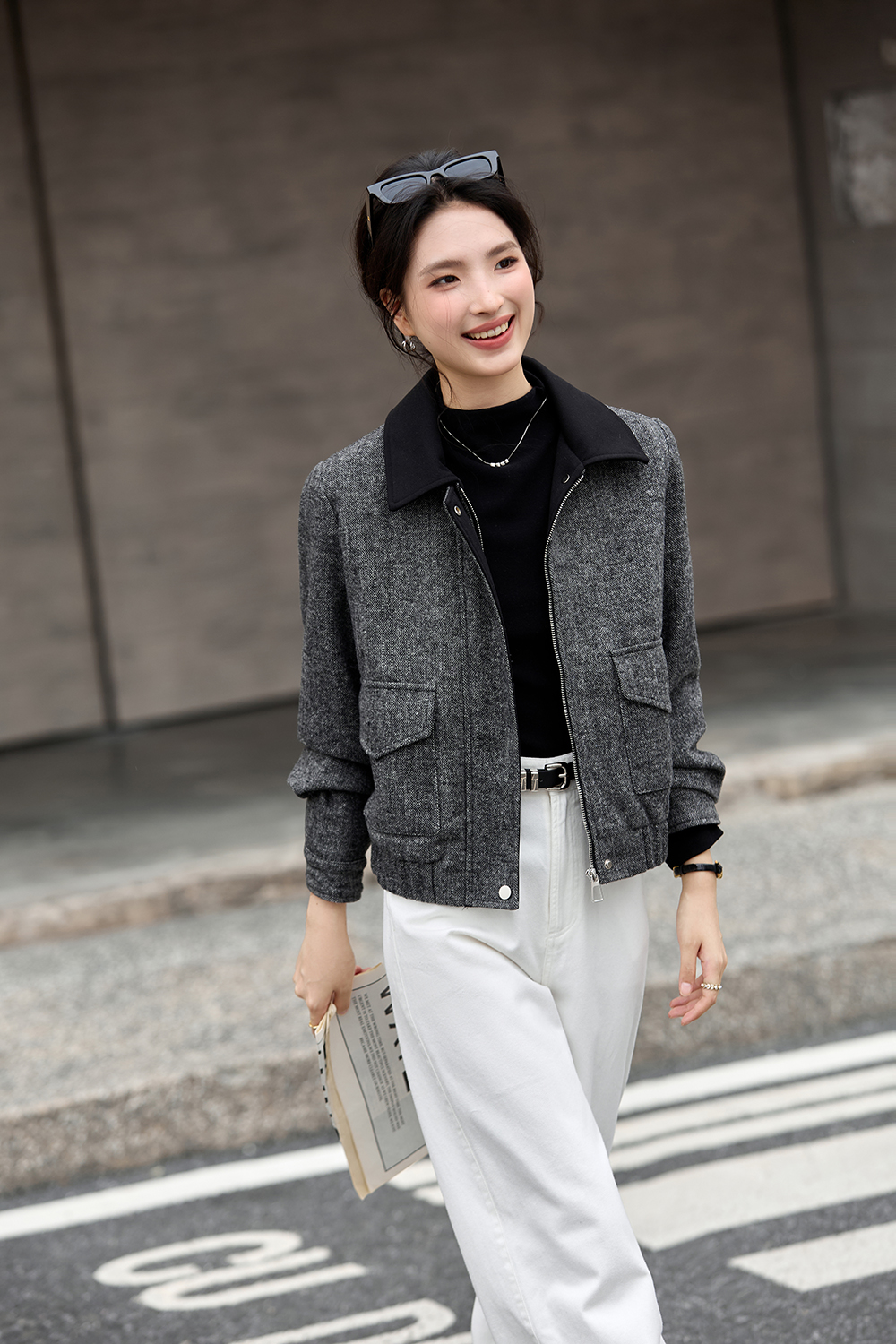 Vintage Gray Flecked Wool-Blend Coat-VIMLYSTORE