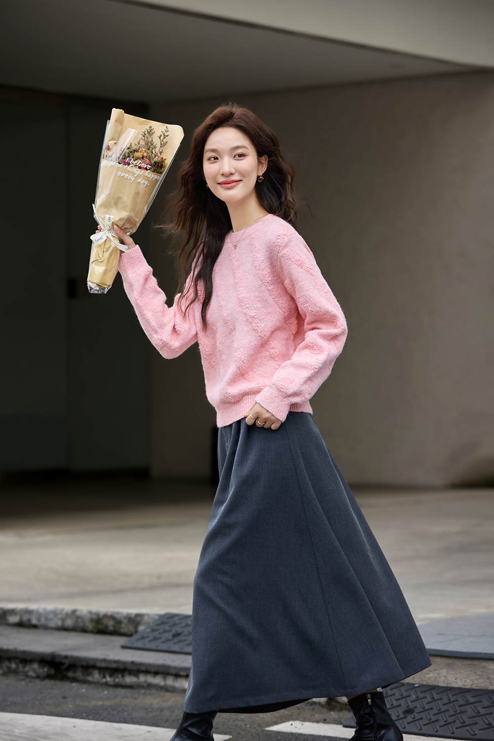 Soft Round Neck Textured Knit Sweater-VIMLYSTORE