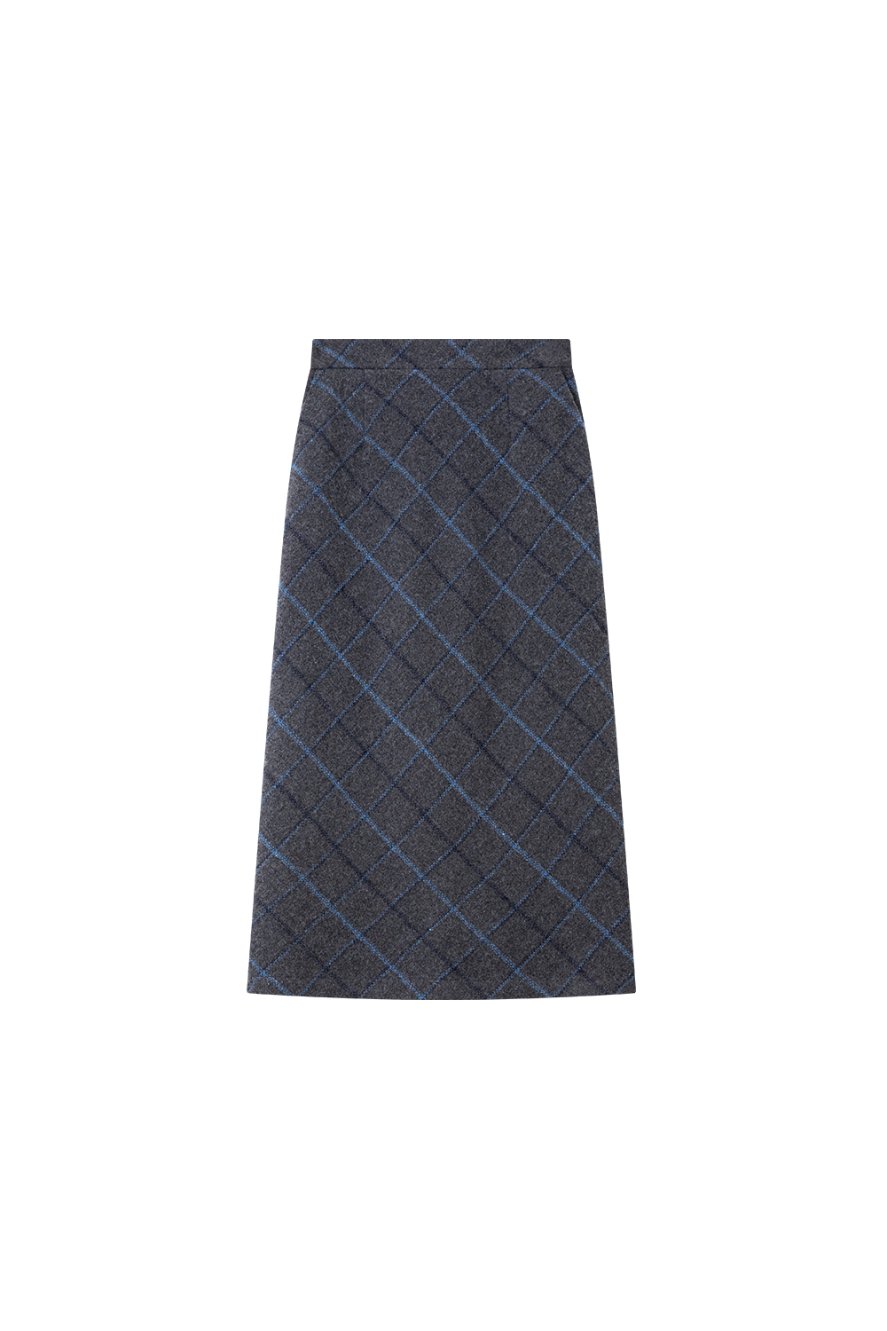 Grey-Blue Checked Wool-Blend Midi Skirt