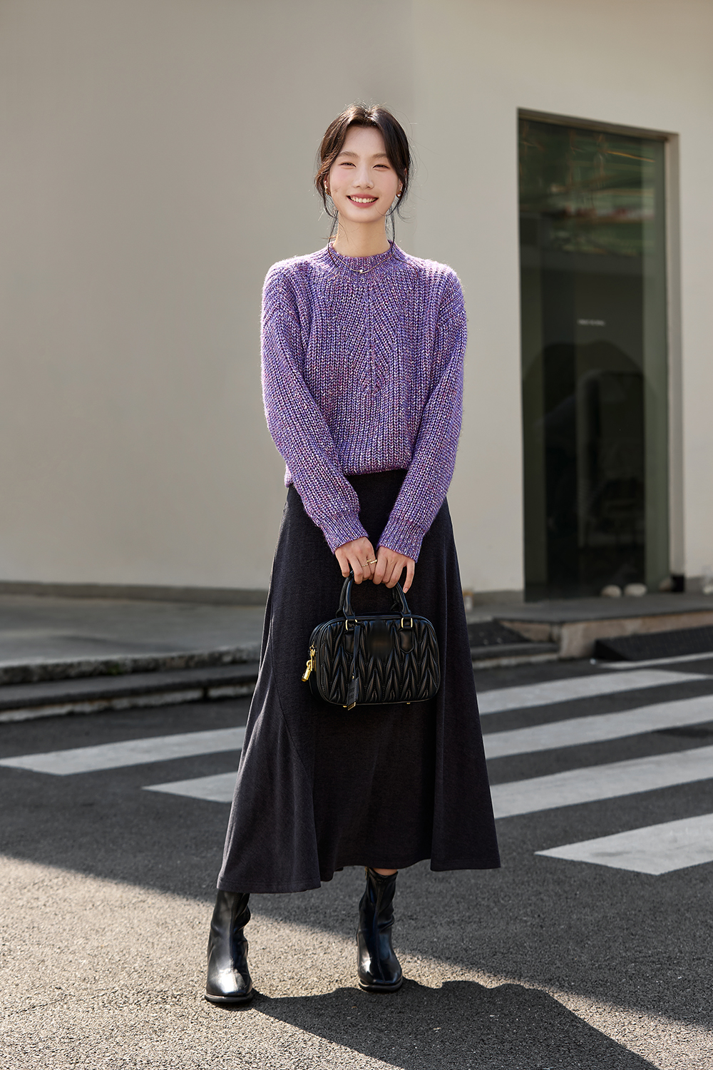 Purple French Cut-Out Crewneck Sweater