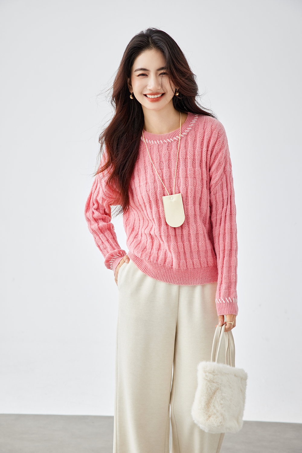 Pink Slouchy Cable-Knit Sweater