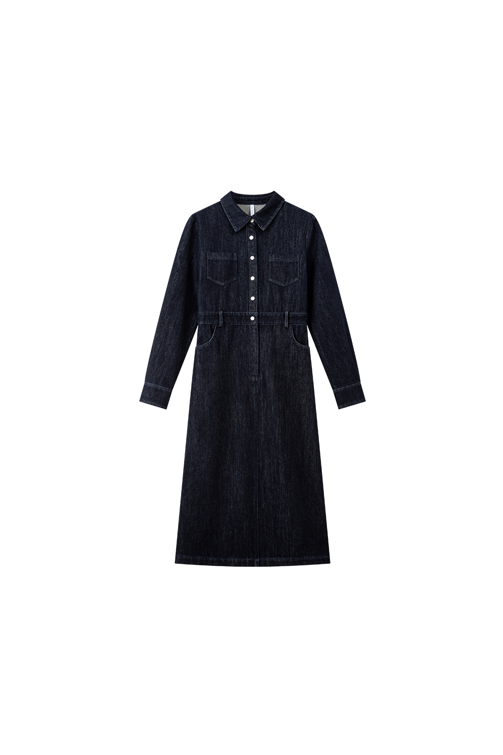 Blue Vintage Lapel Fleece-Lined Denim Dress