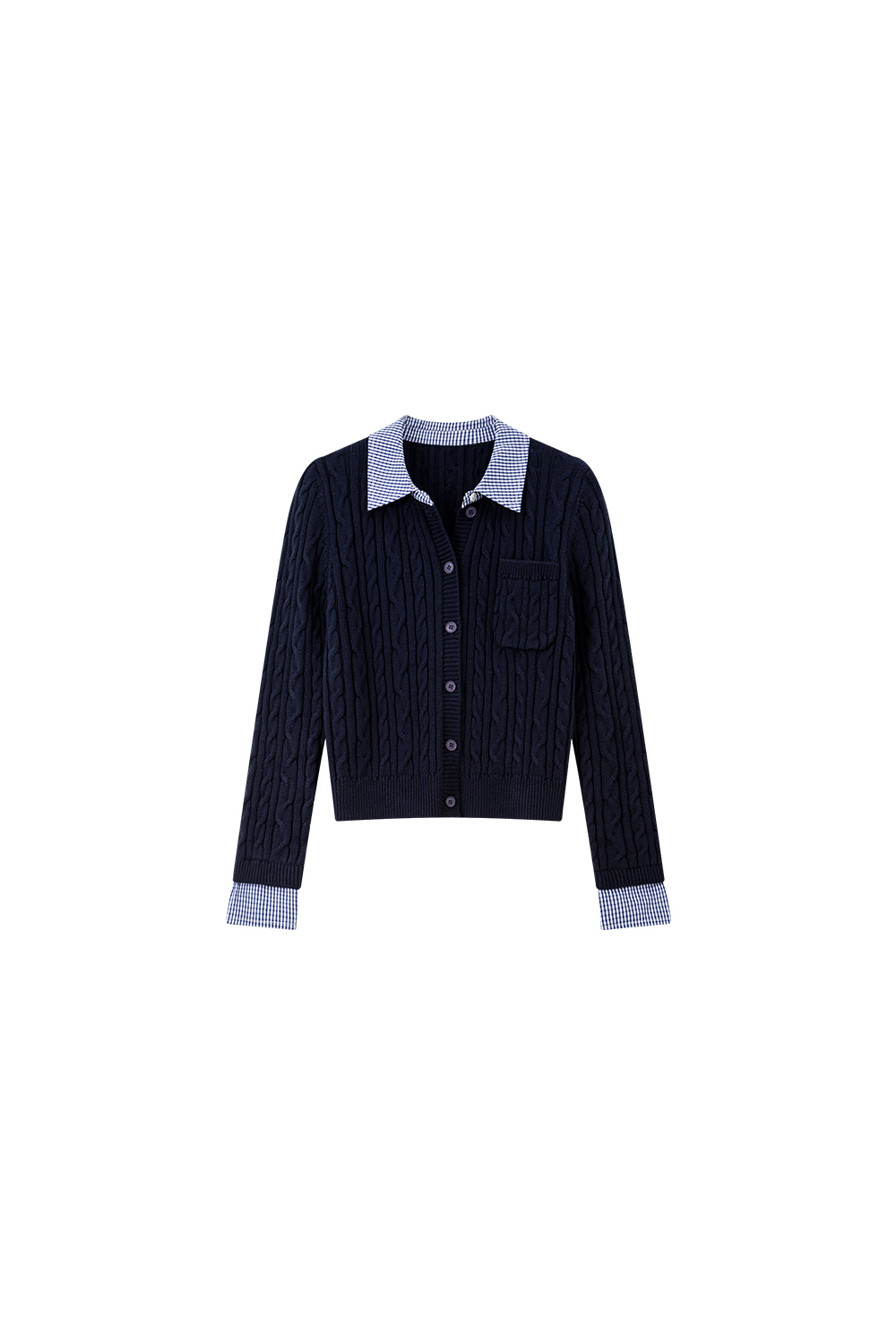Navy Blue Fake Two-Piece Knitted Cardigan