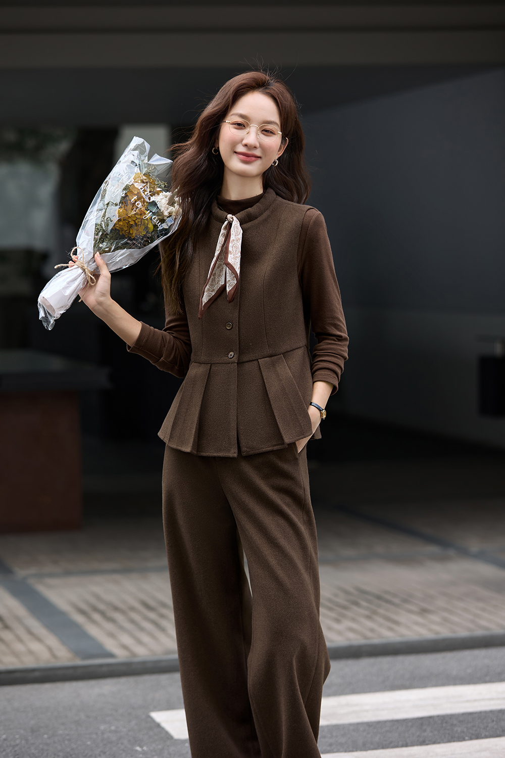 French-Style Stand-Up Collar Vest, Undershirt & Pants Three-Piece Set