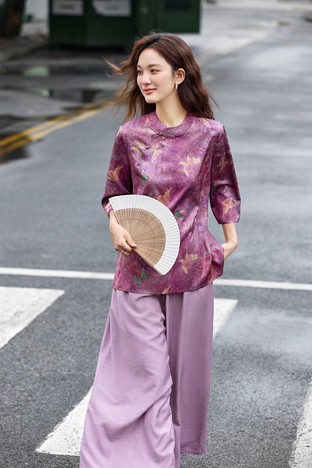Purple new Chinese style jacket and trousers suit-VIMLYSTORE