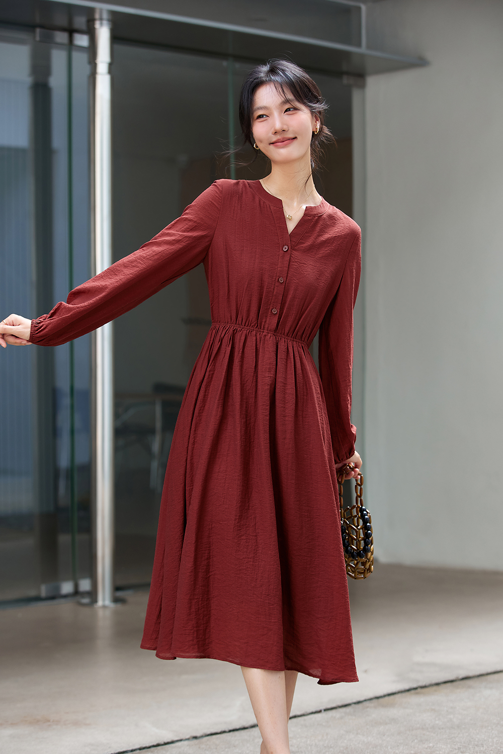 French red elegant dress-VIMLYSTORE