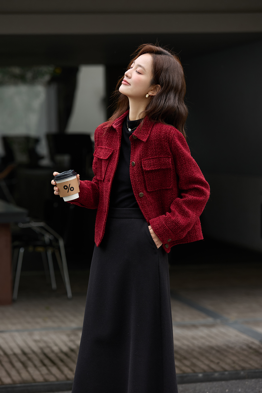 Red Lapel Short Wool Blend Jacket