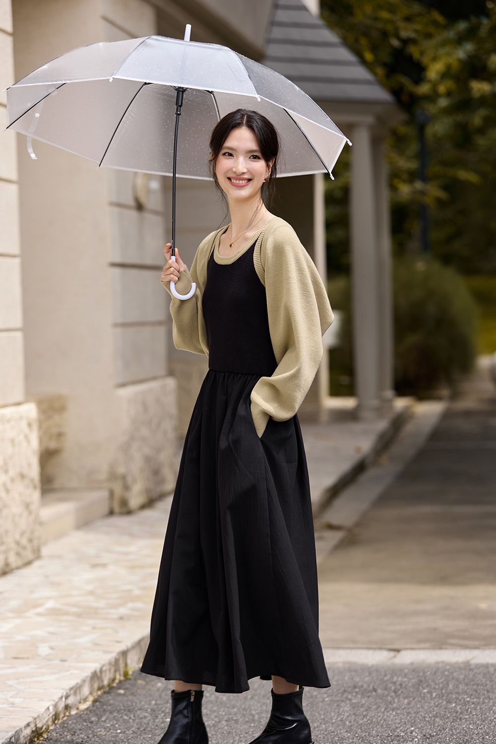 Black-Khaki Vest Dress Set