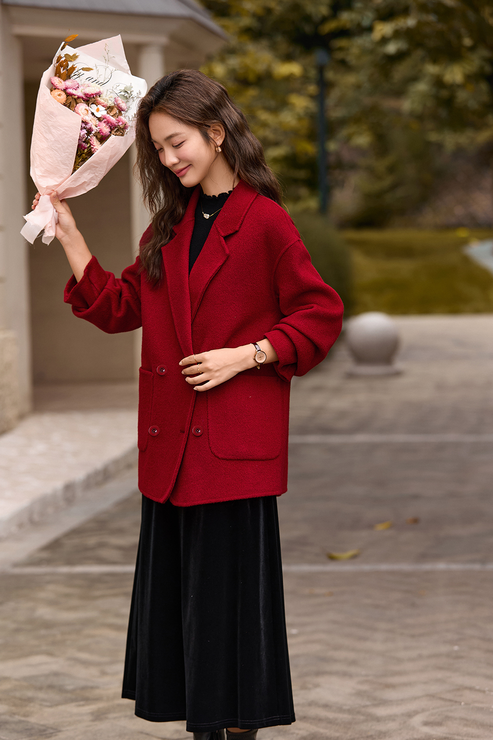 Grey plaid woolen suit jacket