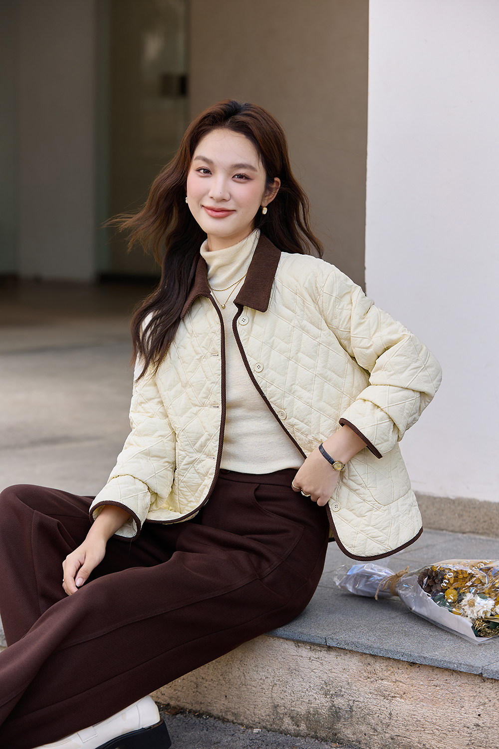 Collared Lightweight Quilted Coat