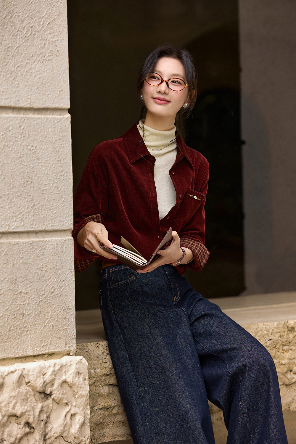Red Patchwork Checkered Shirt
