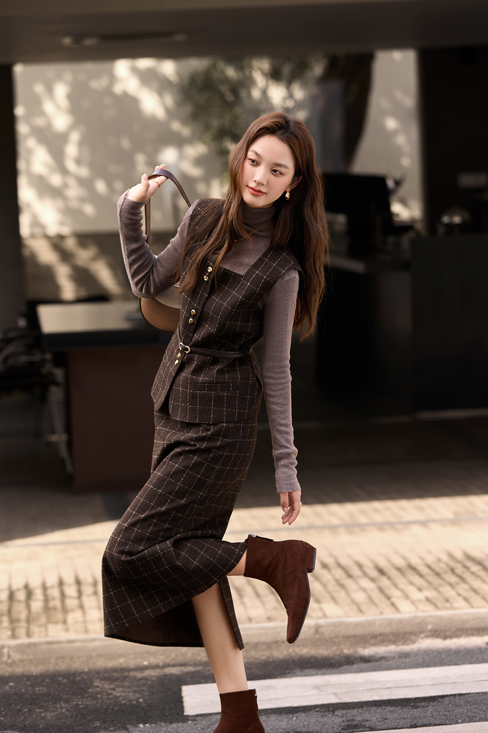 Square Neck Vest Midi Skirt Set