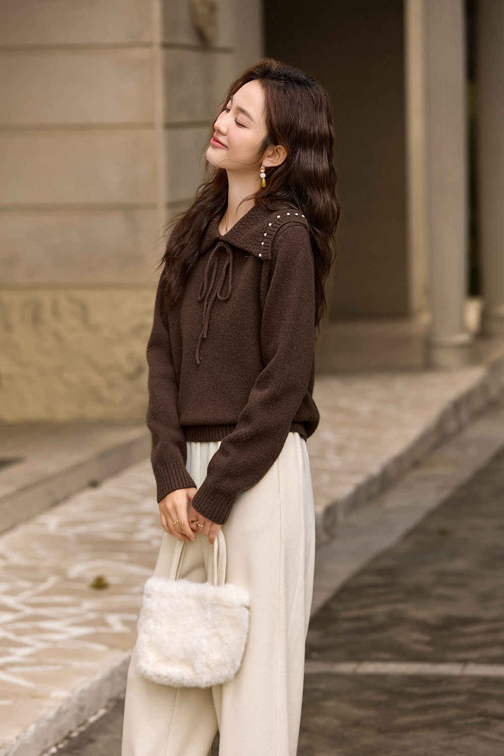 Beaded Large Lapel Sweater