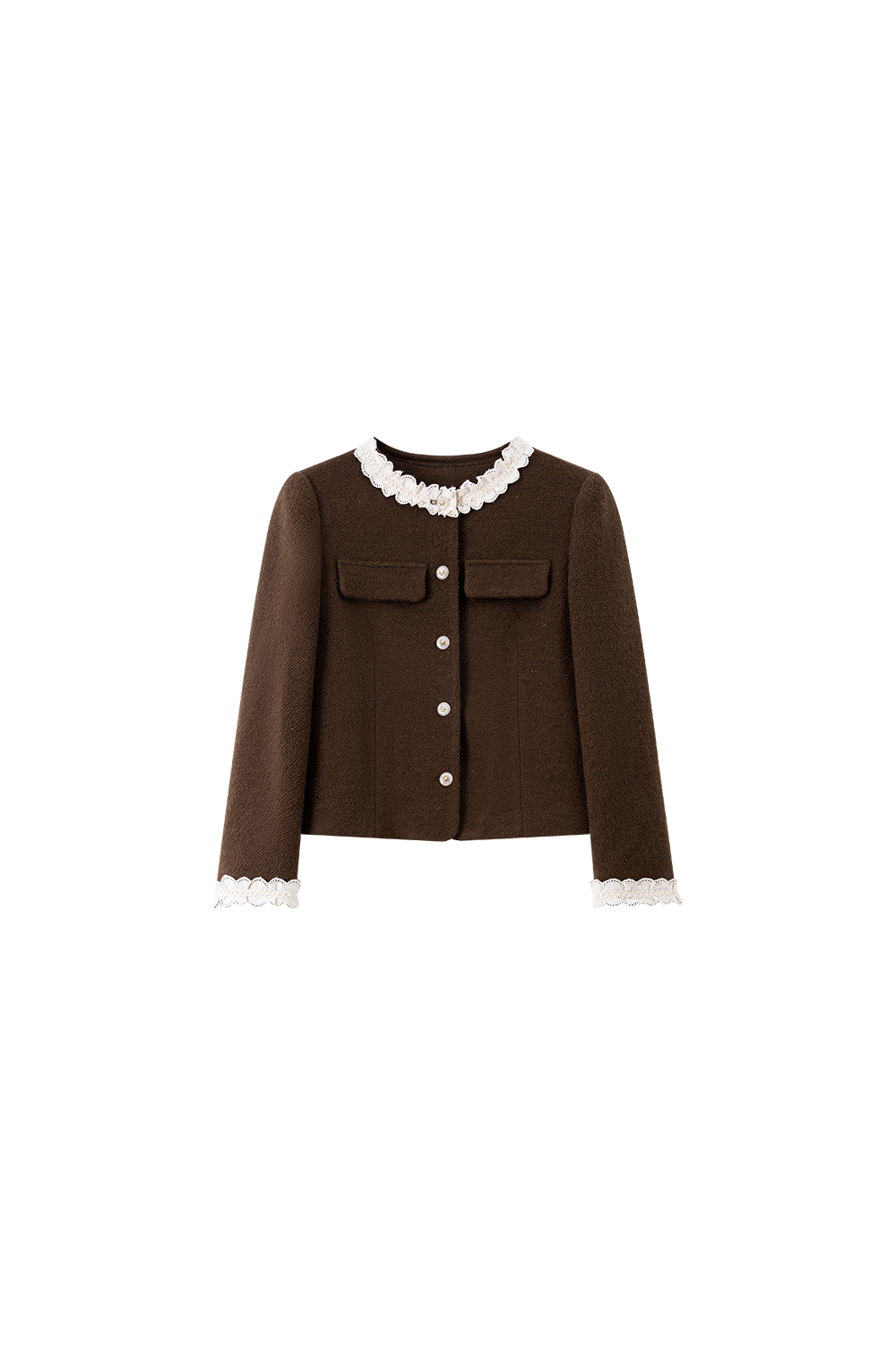 Coffee Color Patchwork Lace Coat