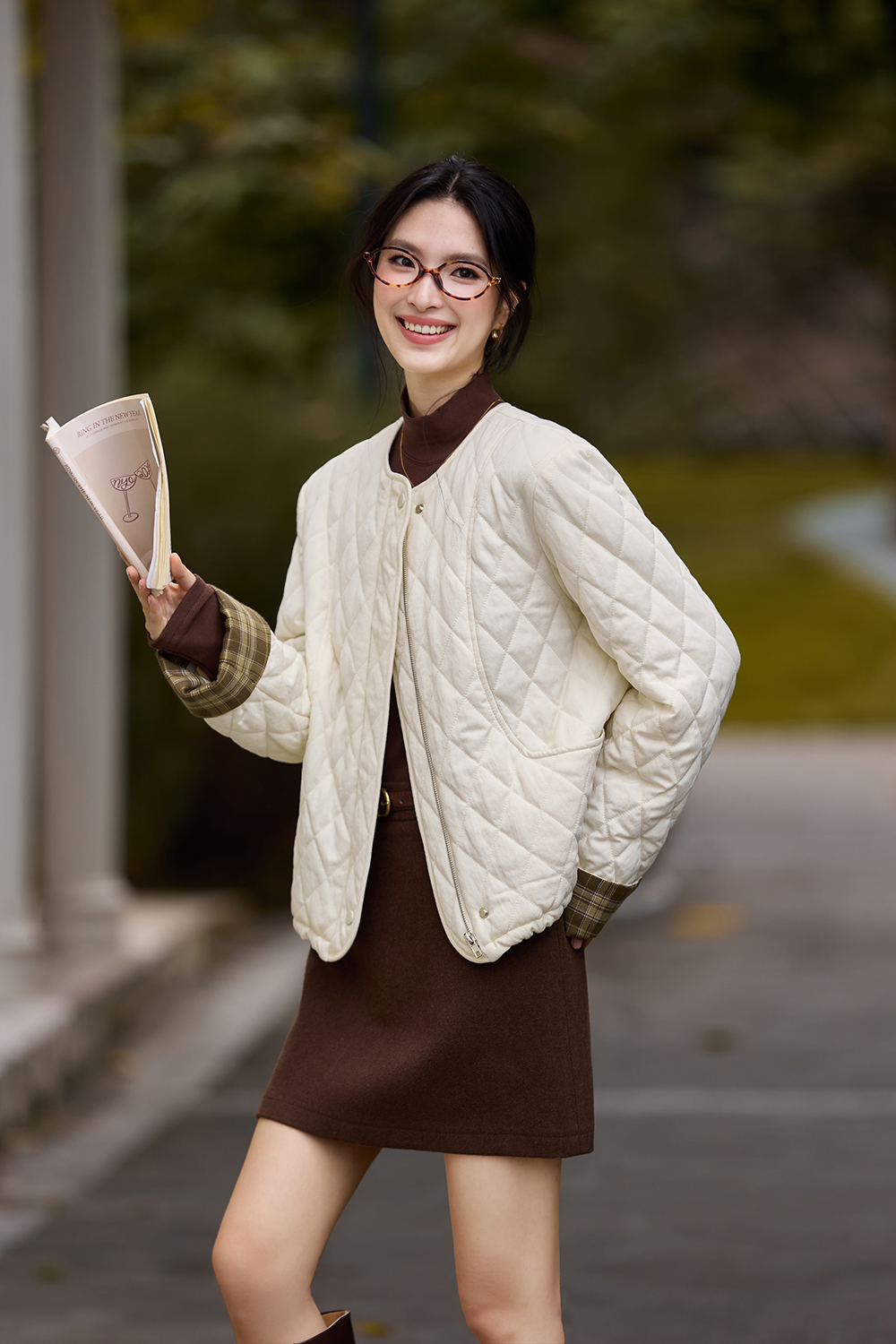 Quilted color-block short cotton-padded jacket