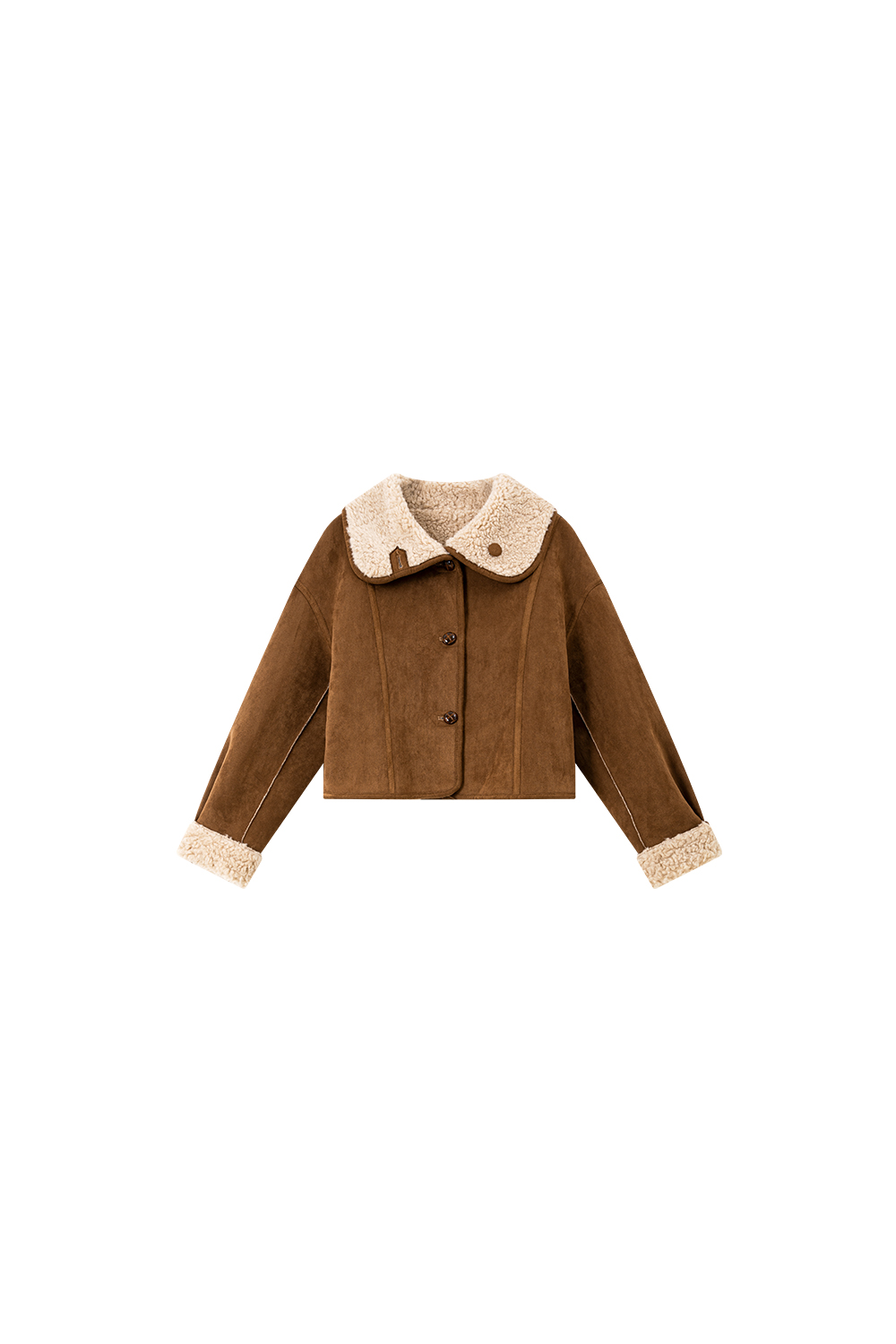 Coffee-colored shearling lapel coat